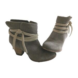 Splendid Womens Grey Suede Wrap Tie Ankle Boots Stacked Block Heel Size 7M
